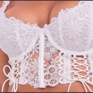 For Love And Lemons White Lace Corset Bra